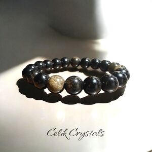 Gold Obsidian Bracelet - 10mm Unisex